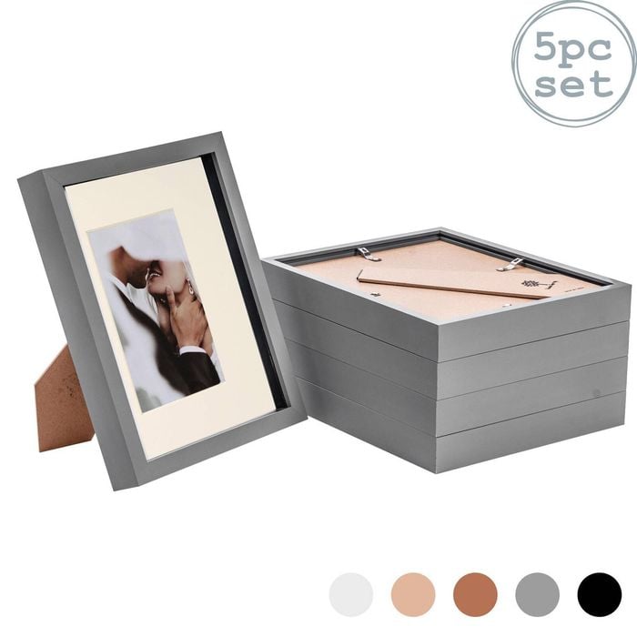 Nicola Spring Acrylic 3d Box Photo Frame With 4" X 6" Mount - 8" X 10"  - Grey - Pack Of 5