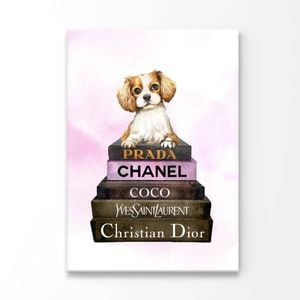 Dog On Book set Fashion  Print 100% Australian Made 50 x 75cm  (Stretched)