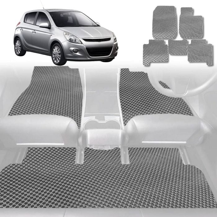6D Diamond Car Floor Mats for Hyundai i20 2008-2015-Full Set-Grey-Outback GT