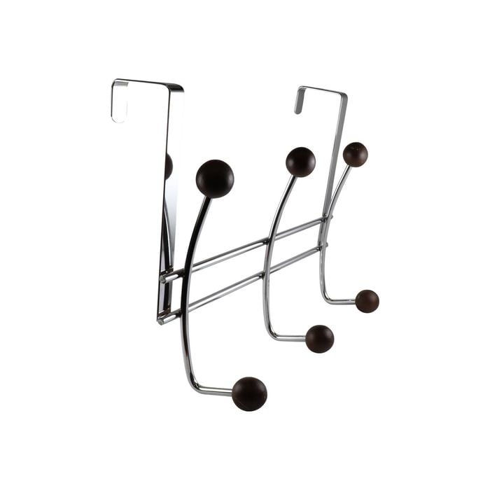 Adoored Satin Chrome 6 Hook Over-The-Door Ball Deco Hook Rack