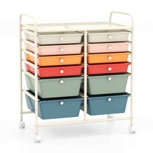 Costway 12 Drawers Metal Rolling Storage Trolley Cart Multi