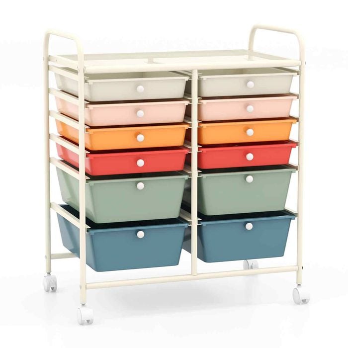 Costway 12 Drawers Metal Rolling Storage Trolley Cart Multi