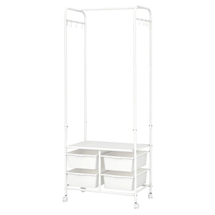 Levede Metal Open Wardrobe Clothes Rack with 4 Storage Boxes 63CM White