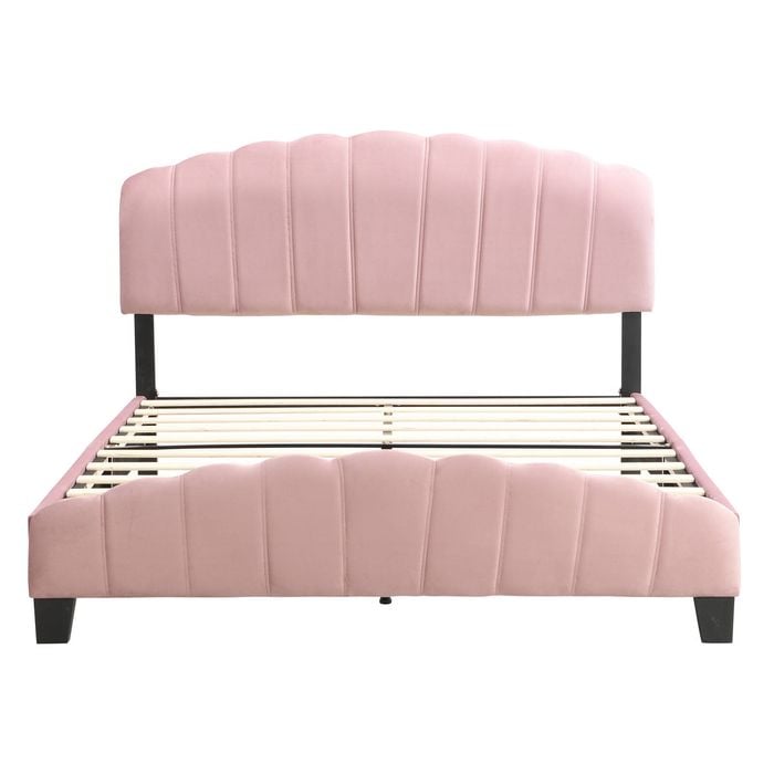 IHOMDEC Queen Size Shell-Style Bed Frame Base Mattress Platform BEF04 Pink