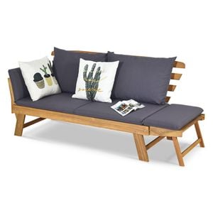 Costway Wood Couch Sofa Bed Recliner W/cushions Grey