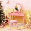 Costway 2-in-1 Kids Makeup Vanity Table Xmas Gift W/3-color Leds - Pink