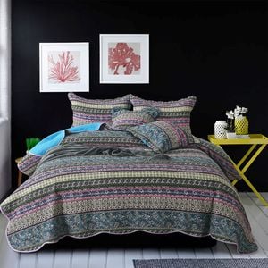Quilted Queen/King Size Cotton Coverlet Bedspread Set Blue and Purple