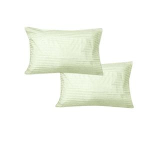 600TC Pair of No Flap Wide Self Striped Standard Pillowcases Light Green