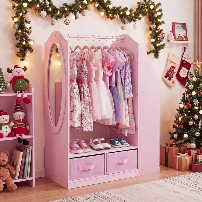 strapless open back dress Little Princess Bella Clothing Rack with Storage - Pink