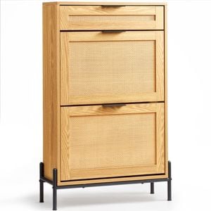 Vevor 64.69x26.28x102.79cm Rattan Shoe Cabinet with 2 Flip Drawers and 1 Slide Drawer