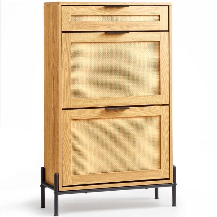 Vevor 64.69x26.28x102.79cm Rattan Shoe Cabinet with 2 Flip Drawers and 1 Slide Drawer