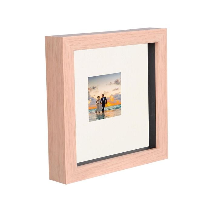 Nicola Spring 6" x 6" Light Wood 3D Box Photo Frame - 2" x 2" Mount