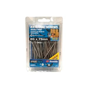 Zenith 8G x 75mm Stainless Steel 304 Square Drive External Screw - 50 Pack