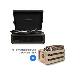 Crosley Voyager Bluetooth Portable Turntable - Black  + Bundled Record Storage Crate