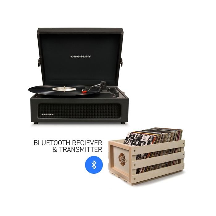 Crosley Voyager Bluetooth Portable Turntable - Black  + Bundled Record Storage Crate