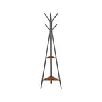 Black Coat Rack Stand Industrial Style 2 Shelves Clothes