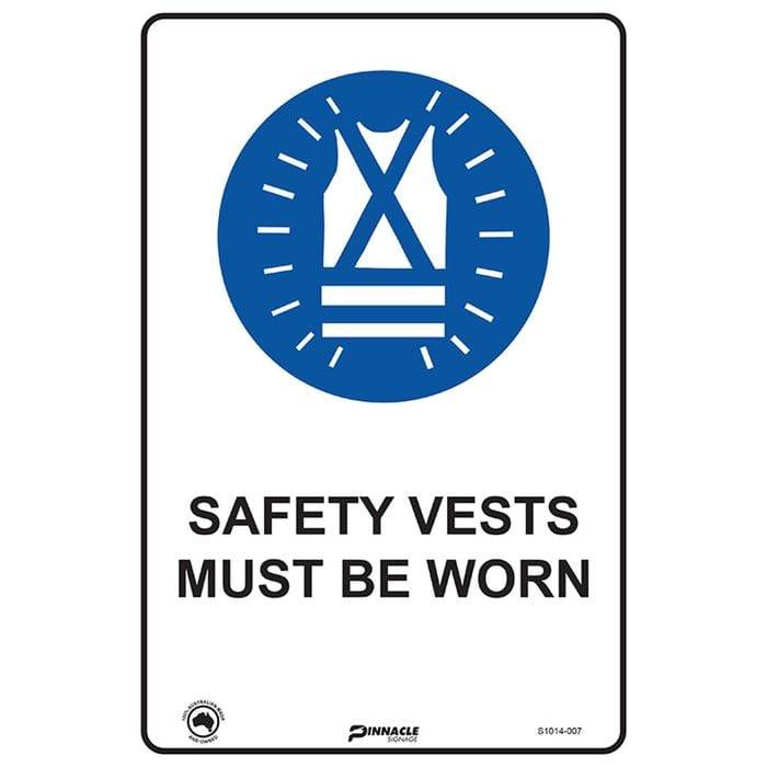 Pinnacle 300 x 200mm Metal Safety Vests Must Be Worn Sign
