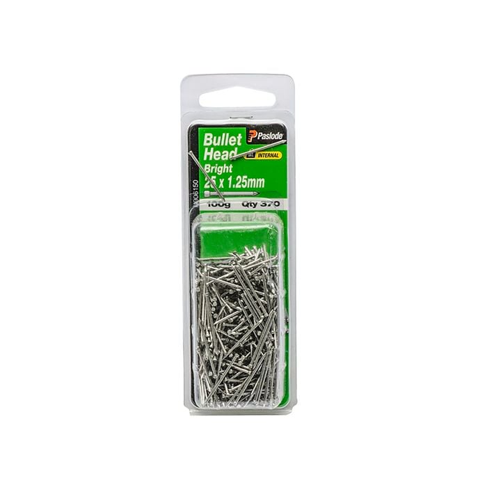 Paslode 25 x 1.25mm 100g Bright Steel Bullet Head Nails - 370 Pack