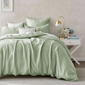 Natural Home Linen 100% European Flax Linen Quilt Cover Set Willow Green Queen Bed