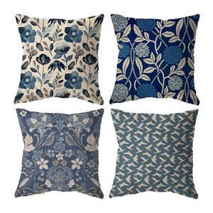 Catzon 4 Pcs Vintage Floral Pillow Covers Cotton Linen Pillowcases for Couch-E