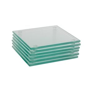 Harbour Housewares 6x Square Glass Coasters - 10cm - Clear - Tabletop Protection Mat Drink Coaster Decorative Dining Placemat