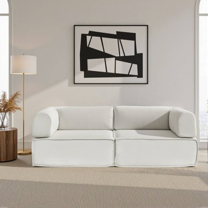 Homfurn Sofa Bed, Beign Corduroy Fabric, 300kg Capacity