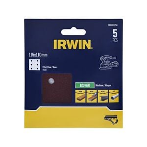 IRWIN 115 x 110mm 120 Grit 6 Holes 1/4 Sheet Sanding Sheets - 5 Pack