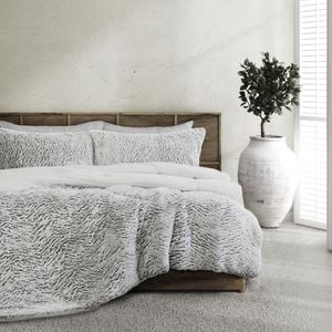 3pc Ardor Boudoir Faux Fur Sherpa Comforter Set Single/double Bed Silver