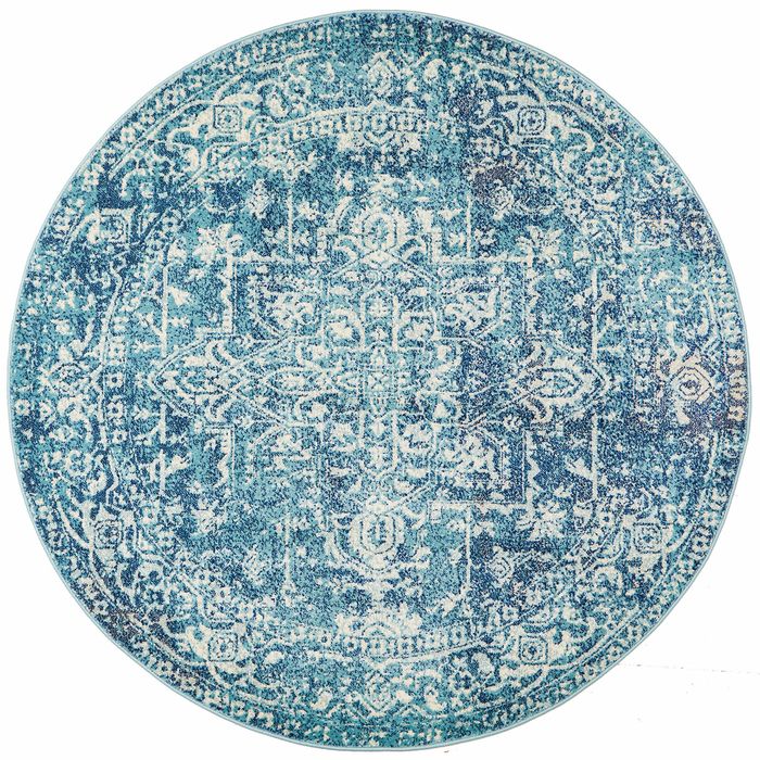Sense 253 Blue 150x150cm Round - Small Pet Friendly Power Loomed Rug