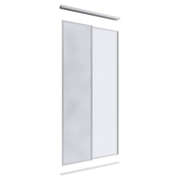 Lugna 2400 x 1200mm Clear Anodised 1 Mirror 1 Melamine Wardrobe Double Sliding Doors