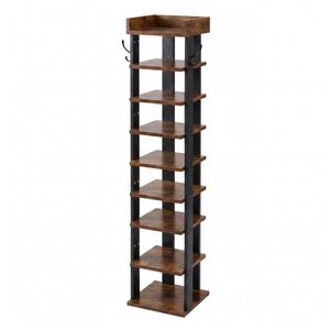 Levede Narrow Shoe Rack Vertical 9-Tier Shoe Storage Organiser Shelf Side Hooks