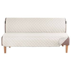 Smarcute 3 Seater Quilted Reversible Armless Futon Sofa Bed Cover Couch Cushion Ivory