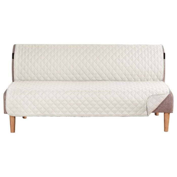 Smarcute 3 Seater Quilted Reversible Armless Futon Sofa Bed Cover Couch Cushion Ivory
