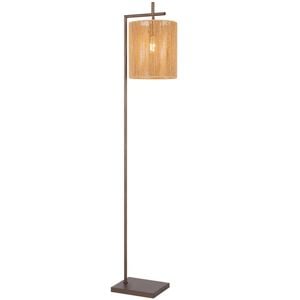Telbix Lyndra Contemporary Standing Floor Lamp Light Foot Switch Metal Natural Fiber Bronze Natural Patina