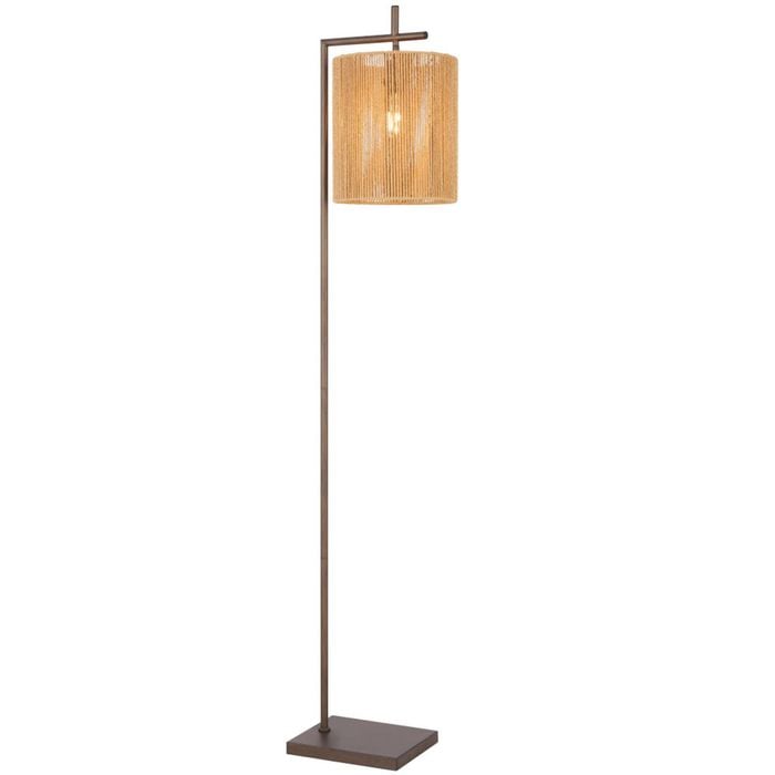 Telbix Lyndra Contemporary Standing Floor Lamp Light Foot Switch Metal Natural Fiber Bronze Natural Patina