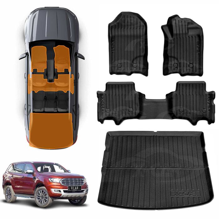 3D All-Weather Floor Mat Boot Liner Carpet for Ford Everest 2015-2022 Cargo Trunk Mat Luggage