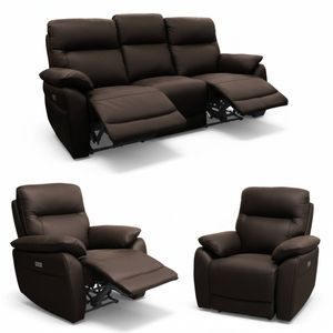 North Star 1+1+3 Seater Electric Power Genuine Leather Recliner Sofa Lounge Chocolate