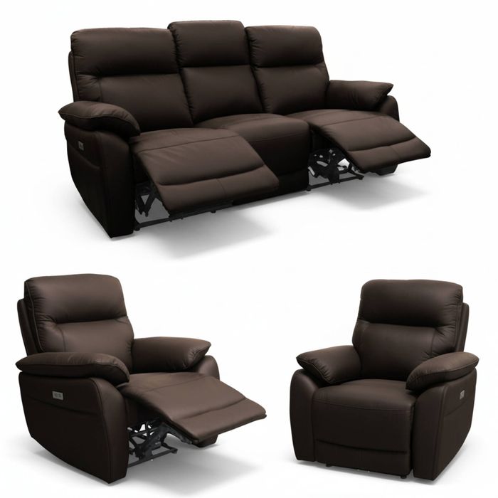 North Star 1+1+3 Seater Electric Power Genuine Leather Recliner Sofa Lounge Chocolate