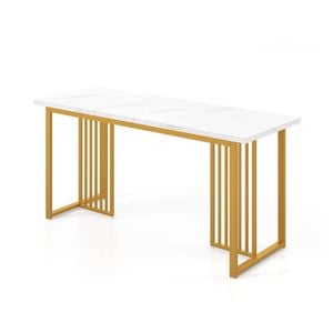Costway Modern Dining Table 160cm Rectangular Kitchen Table W/metal Frame - White