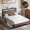 Oikiture Metal Bed Frame Queen Size With Drawers Led