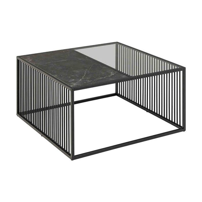 Modern Furniture STRINGTON Square Coffee Table 80cm - Black Marble Effect