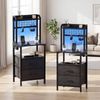 Ufurniture 2 x bedside Table With Drawers  Nightstand With Charging Station  Led Lights Black