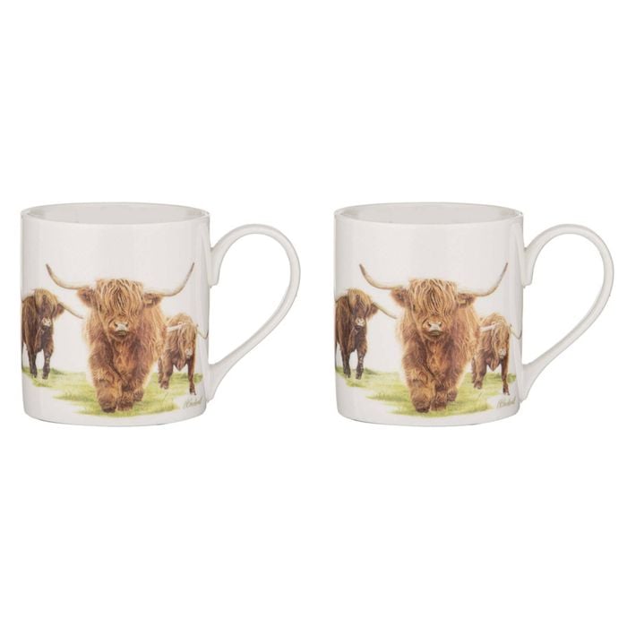 2pk Ashdene New Bone China 380ml/12cm Highland Herd Mug