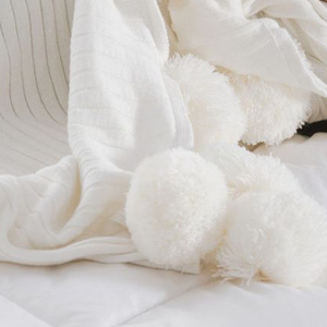 CottonMore 100% Cotton PomPom Knitted Blanket 150x200cm - White