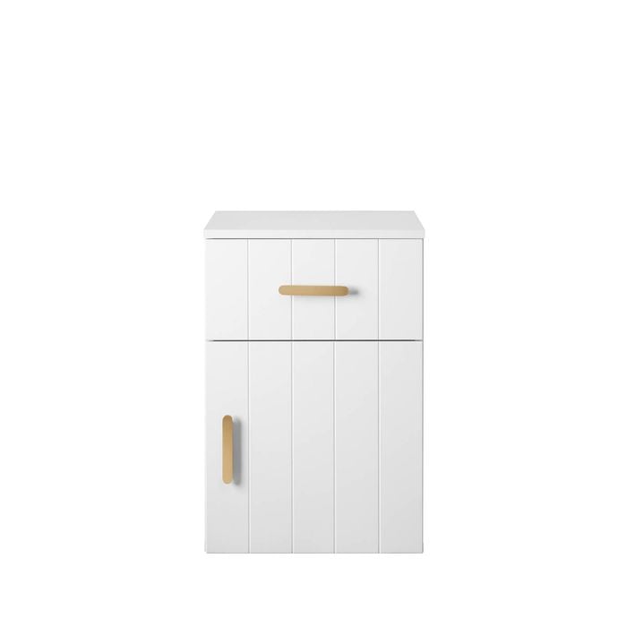 European Cabinetry VJ Panel Oval Brass Porto Bedside Table White