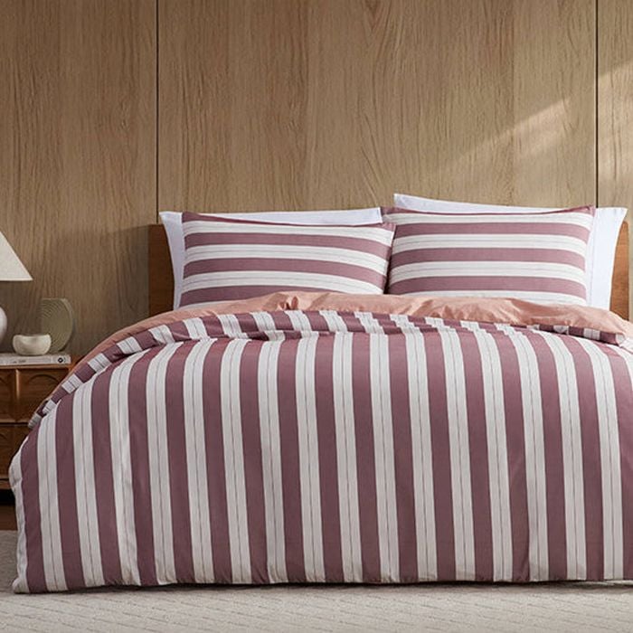 Ardor Eadie Stripe Quilt Cover Set - Maroon - King