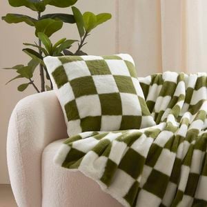 Dreamaker Checkered Plush Cushion Olive & Cream - 50 X 50cm