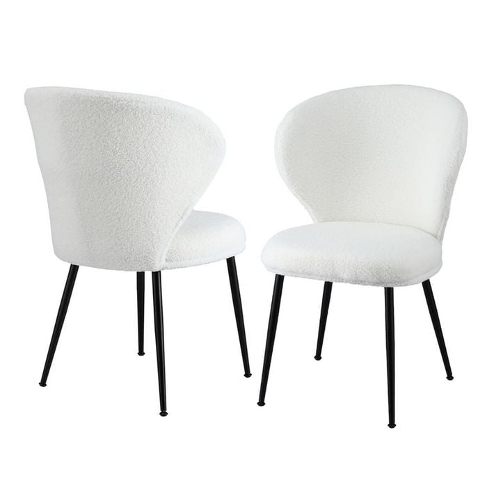 2x Artiss Dining Chairs Boucle Sherpa White