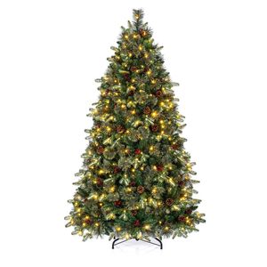 Costway 1.8m Pre-Lit Christmas Tree Balsam Fir Xmas Tree Frosted Ice-Crystal 280 LEDs-Green