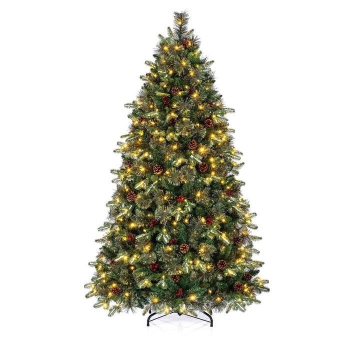 Costway 1.8m Pre-Lit Christmas Tree Balsam Fir Xmas Tree Frosted Ice-Crystal 280 LEDs-Green